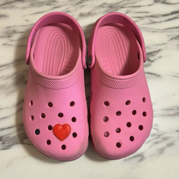 Crocs Classic Kids Clogs Sz 3 J3 Pink Ankle Strap Slip-On Shoes Big Girls - Picture 1 of 6